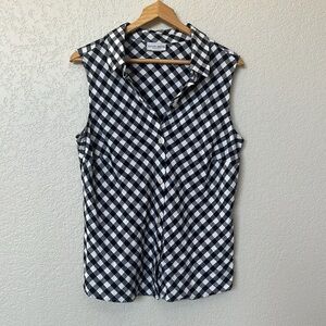 Vintage Jaclyn Smith Collared Tank Top Button Down Gingham Black and White sz 18